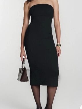 SPANX Strapless Black Midi Bodycon Dress